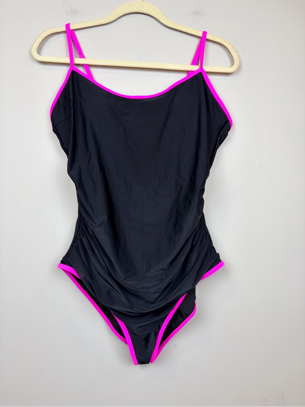 Eomenie One Piece Swimsuit‎ XL Black Pink Ruched Tummy Control NWT